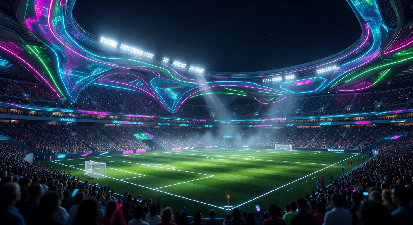 Puskás Aréna in Budapest lit up for the UEFA Champions League 2026 final